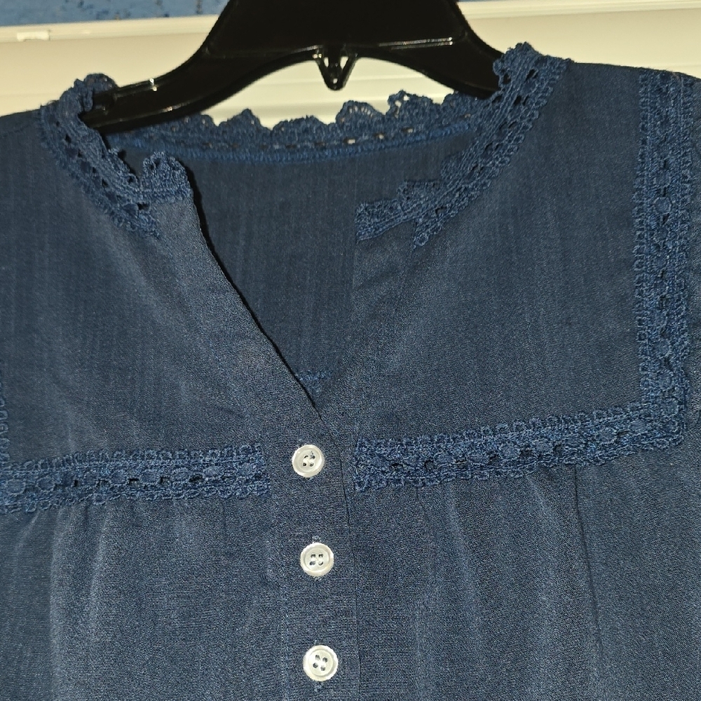 *Navy Ruffle Sleeve V-Neck Blouse - Picture 3 of 5